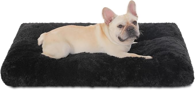 Bedfolks Waterproof Dog Crate Bed, Plush Large Dog Pad, 35"x23", Black | Faux Fur Plush Cover, Removable Washable Outer, Waterproof Inner Lining, Non-Slip Base, Crate Pad and Dog Pillow