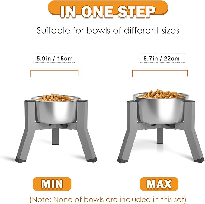 Eelevated Dog Bowl Stand for Small Dogs, Adjustable Width 5.9-8.7'', Raised Dog Food Water Bowls, 7.8'' Tall, Grey-Bowl Not Included