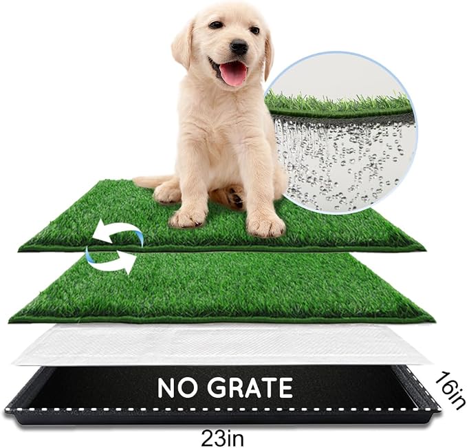 HQ4US 4LEGS Dog Grass Pad with Tray Small 23" x 16", Dog Puppy Litter Box with Odor Free Artificial Grass Pee Pads for Dogs Potty Tray with Hemmed Edge, Realistic for Indoor Balcony