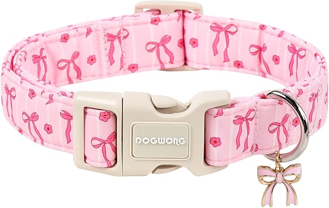 DOGWONG Pink Dog Collar, Spring Summer Cute Girl Dog Collar, Floral Girl Female Dogs Collars for Large Dogs, Neck 42-66 inches