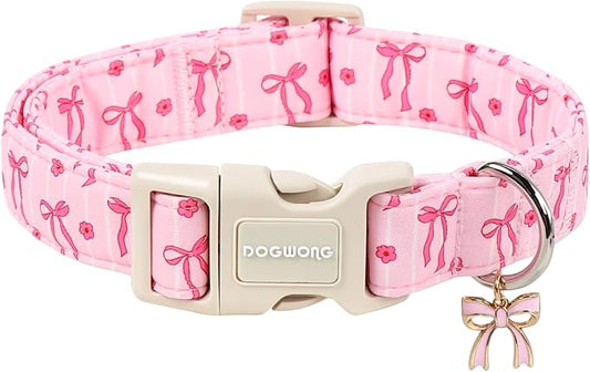 DOGWONG Pink Dog Collar, Spring Summer Cute Girl Dog Collar, Floral Girl Female Dogs Collars for Small Medium Dogs, Neck 14-21 inches
