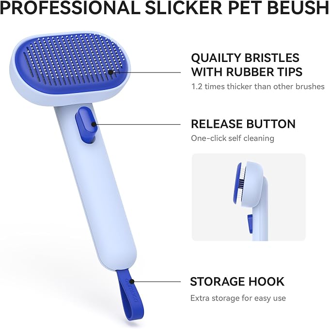 aumuca Skin Friendly Self-Cleaning Slicker Brush for Dogs & Cats, Gentle Pet Grooming Tool for Shedding & Deshedding, Efficient Hair Remover for Long & Short Haired Pets