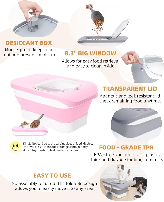 10-13Lbs Airtight Dog Food Storage Container,Collapsible Pet Food Storage | Dog Food Container with Double Airtight Seal,Cat Food Container Dry Food Fresh,Space Saving,Pest/Mouse-proof,Scoop