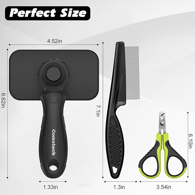Comotech 3PCS Cat Grooming Supplies,Cat Brush & Nail Clipper/Trimmer & Flea Comb for Shedding Indoor Cats Dogs and Small Animals - Meet All Your Pet's Daily Grooming Needs - All in One Set (Green)