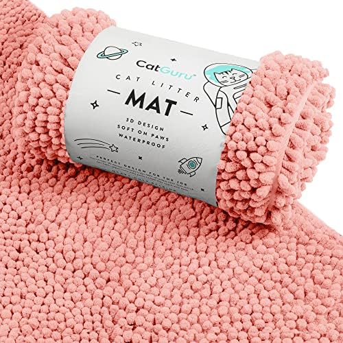CatGuru Cat Litter Mat, Medium, Extra Large, XXL, Waterproof Litter Box Mat, Non Slip Kitty Litter Mat, Machine Washable Litter Trapping Mat, Soft Litter Tray, Cat Stuff (XXL, Coral/Heavy-Duty)