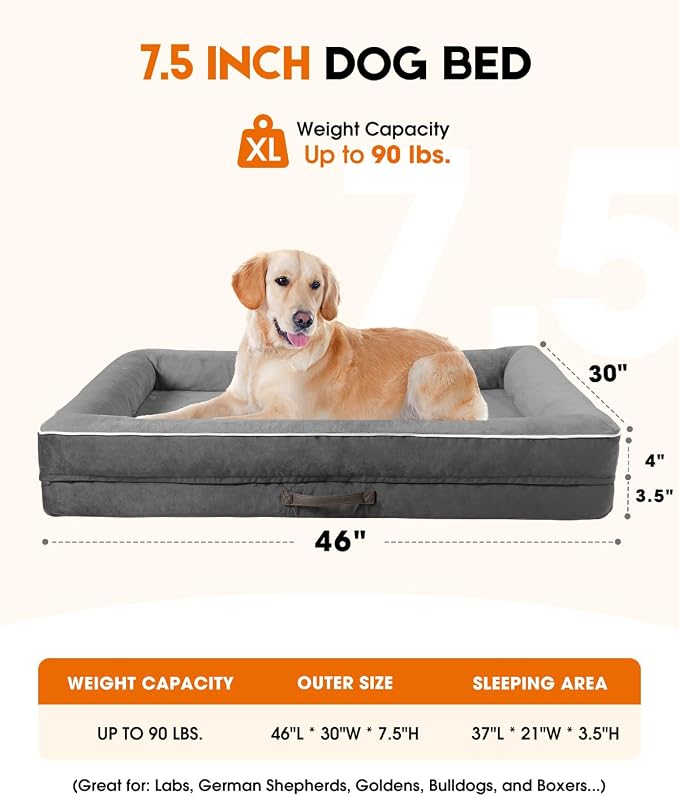 Upvilla Orthopedic Dog Bed XL, Four-Sided Cushioned Egg-Shaped Foam Dog Sofa, Waterproof Removable Cover, Pet Sofa Bed with Non-Slip Base, Extra Large Dog Bed,Gray