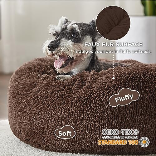 Bedsure Calming Small Dog Bed Donut Washable Cat＆Puppy Bed,23 inches Coffee