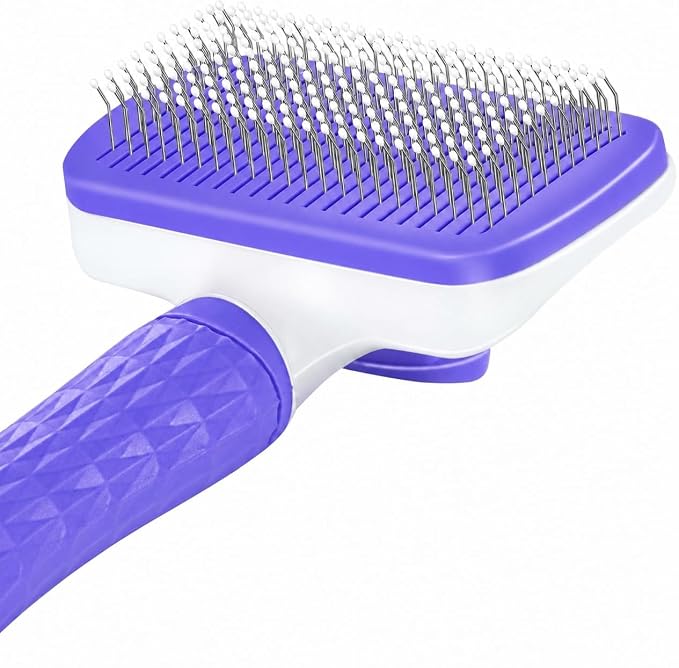 Pet Grooming Brush for Cats & Dogs, Self-Cleaning Undercoat Deshedding & Massage Tool, Purple