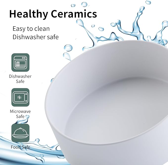 White Raised/Elevated Ceramic Dog Bowl for Medium Large Sized Breeds,Large Dog Food Water Bowl with Stand,8 in Non Slip Heavy Weighted 1800ml/ 7.6 Cups/60 OZ