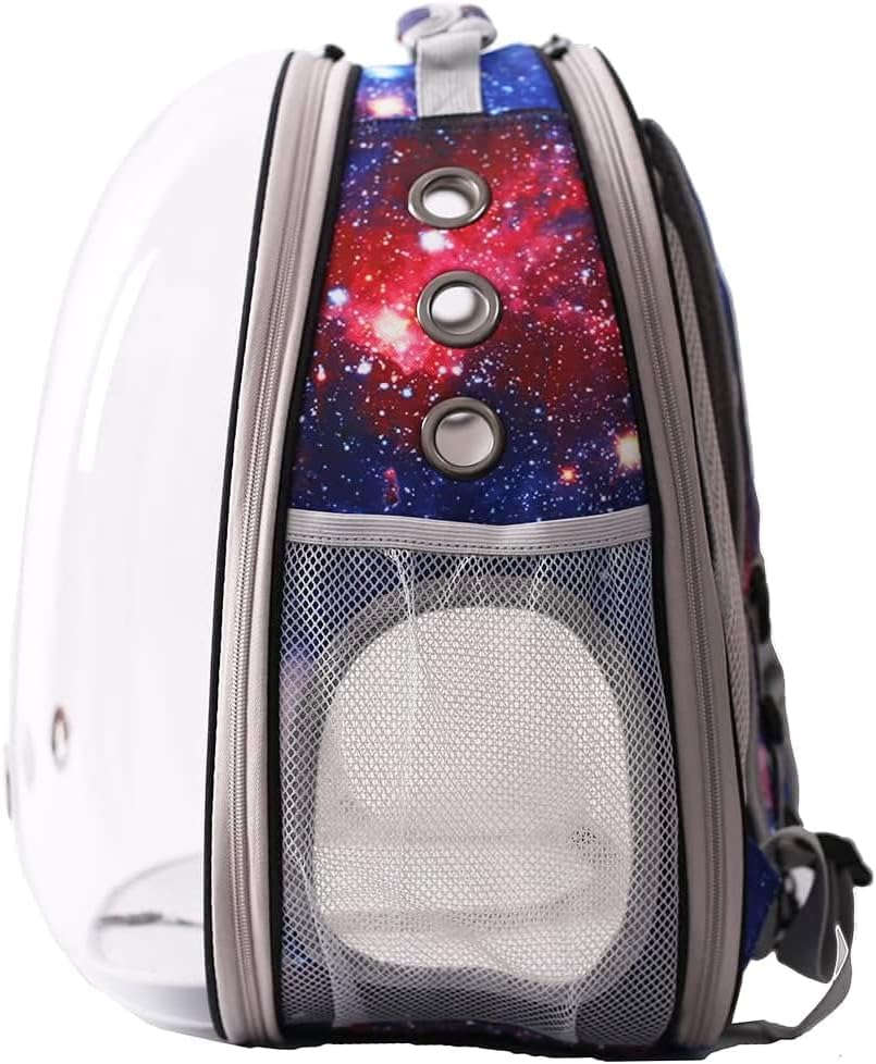 Galaxy Blue Cat Bubble Backpack, Back Extension Space Capsule Astronaut Clear Window Fit up to 12 Pounds Cat, Vet Transport Carry Bookbag, Airline Approved