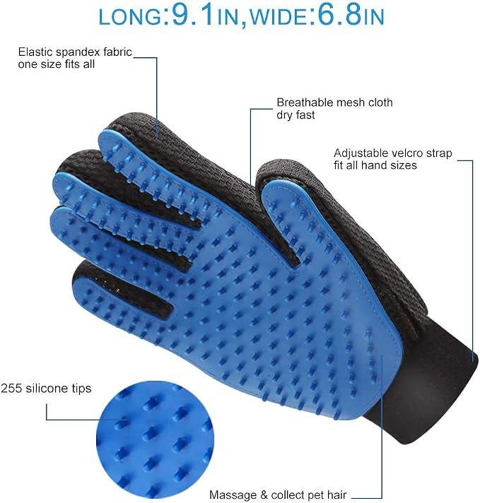 Pet Grooming Gloves 1 Pair Deshedding Mitt for Dogs Cats Bath Massage