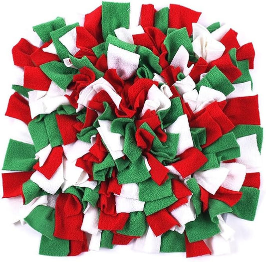 Pet Fleece Snuffle Mat Square Shape Foraging Mats Interactive Feeding Toy Anti Slip Slow Feeder Treat Dispenser for Dog Rabbit Guinea Pig (Green/White/Red)