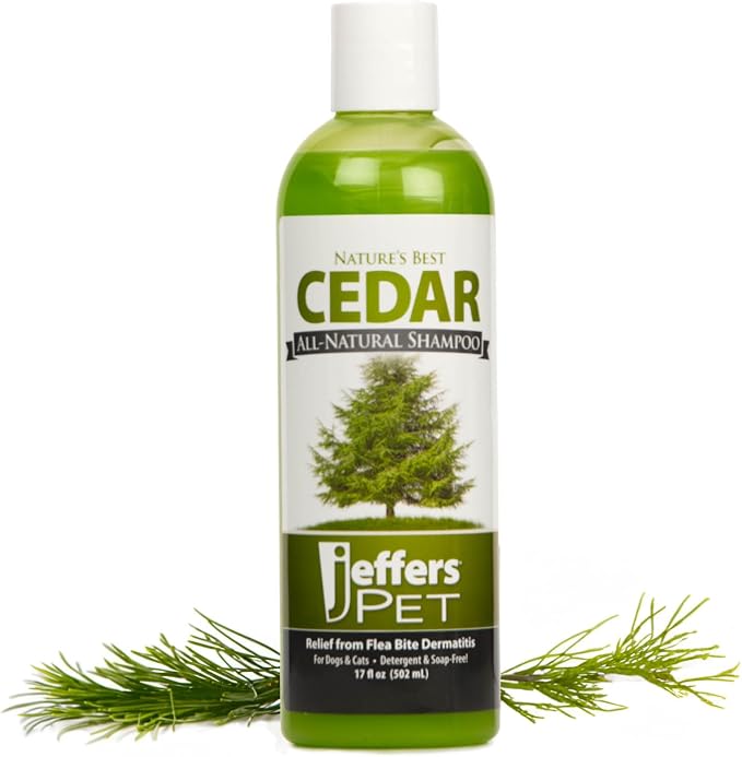 Jeffers Pet Nature's Best Cedar Shampoo for Dogs & Cats, 17 oz, Coconut Based Deodorizing Pet Shampoo, Soap & Detergent Free Grooming Bath Cleanser, with Cedar Oil, Aloe & Vitamin E, Made in USA