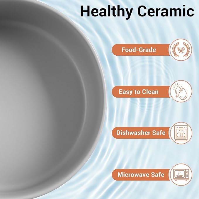 Elevated Dog Bowls, Ceramic Raised Dog Bowl Set with Anti-Slip and Non-Tip Metal Stand, 2 Pack Pet Food and Water Feeding Bowls for Small and Medium Dogs (Gray,7.6 Cups)