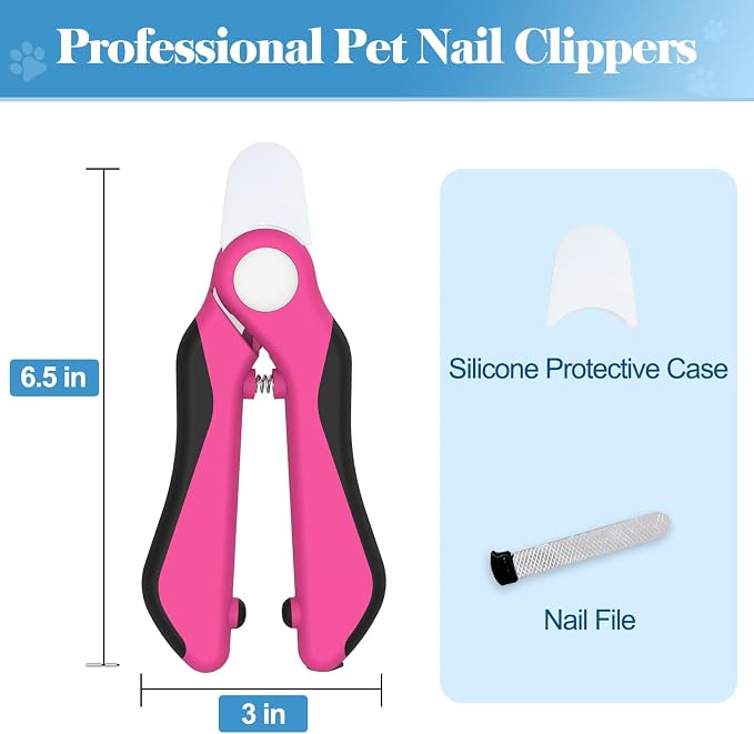 Swihauk Heavy Duty Dog Nail Clippers and Trimmers, Professional Pet Nail Clippers with Nail File for Dogs Cats Small Animal, Claw Clippers with Safety Guard to Prevent Over-Cutting, Pink