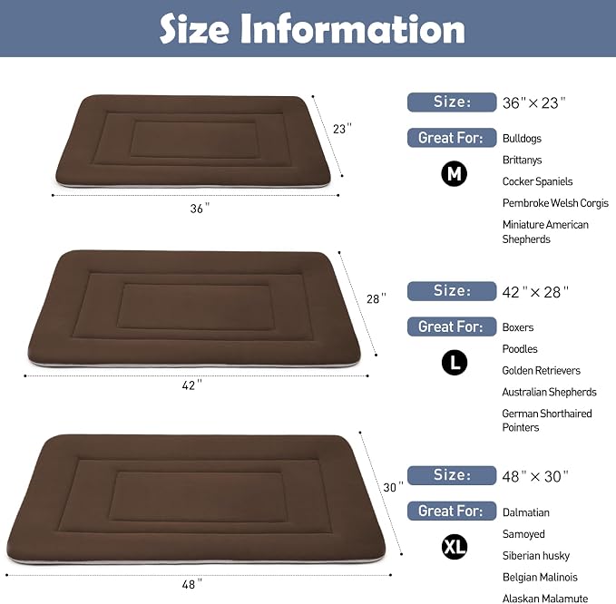 Dog Bed Soft Dog Crate Bed Pad Mat, 42 in Non Slip Bottom Washable Beds for Large Dogs, Pet Bed Mattress Kennel Pad, Dark Brown