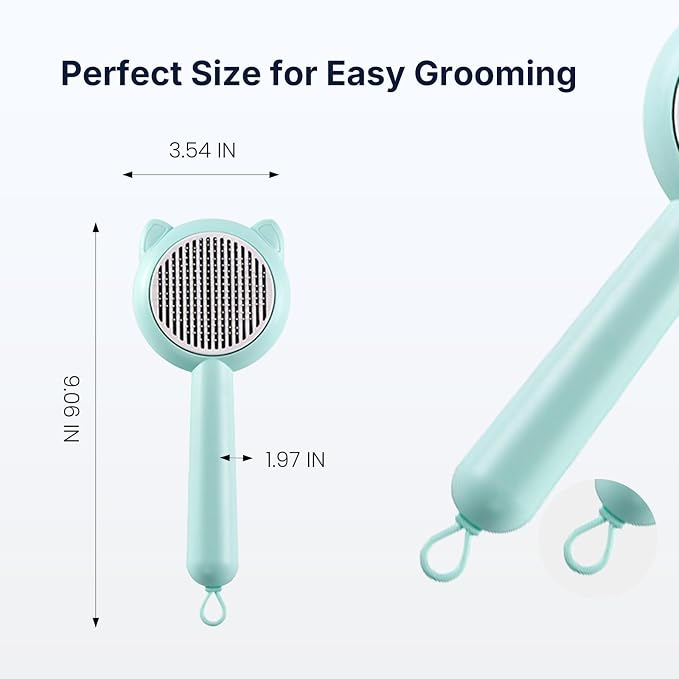 Cat Deshedding Brush, Self Cleaning Slicker Brush for Cats Dogs, Pet Grooming Tool for Shedding Hair Removal, Undercoat & Long Short Hair (Green)