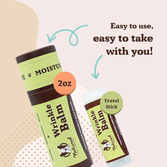 Natural Dog Company Wrinle Balm Bundle, (1) Dog Wrinkle Wipes, 50 Count (1) Travel Balm Stick, Dog Lotion for Dry Itchy Skin, Cleans Wrinkles, Plant Based, Dog Face Wipes
