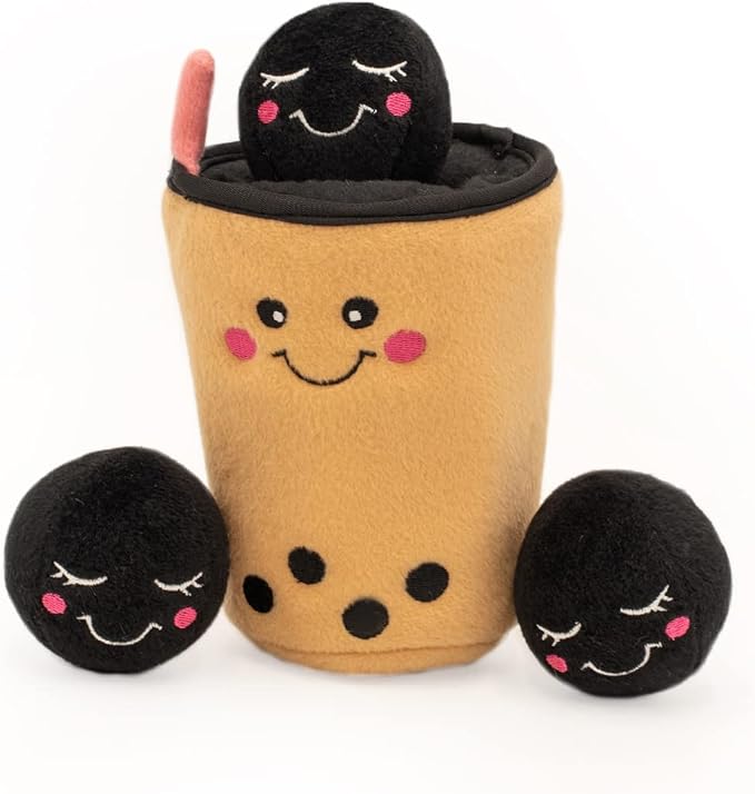 ZippyPaws Burrow- Interactive Dog & Puppy Toys for Boredom, Stimulating Pet Products to Keep them Busy, Hide & Seek Plush Dog Puzzles, Squeaky Enrichment for Small, Medium, & Large Dogs- Boba Milk Tea