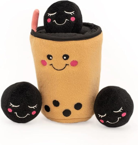 ZippyPaws Burrow- Interactive Dog & Puppy Toys for Boredom, Stimulating Pet Products to Keep them Busy, Hide & Seek Plush Dog Puzzles, Squeaky Enrichment for Small, Medium, & Large Dogs- Boba Milk Tea