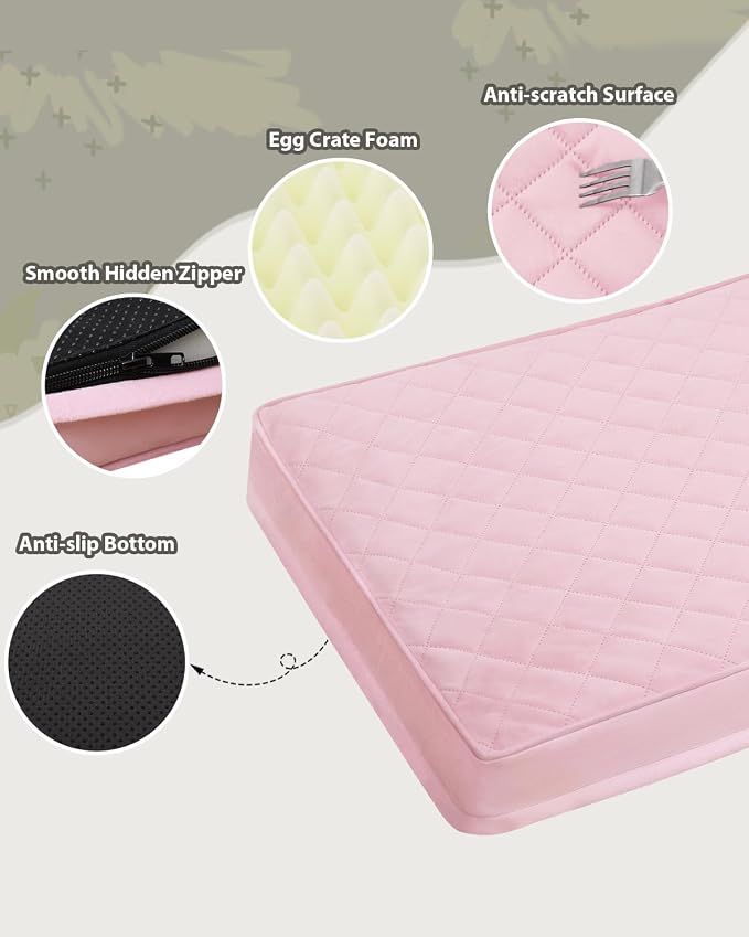 NUPIDA Orthopedic XL Dog Beds Large Sized Dog Waterproof Pet Kennel Pad with Removable Washable Cover and Non-Slip Bottom, 41x27 Inch, Pink