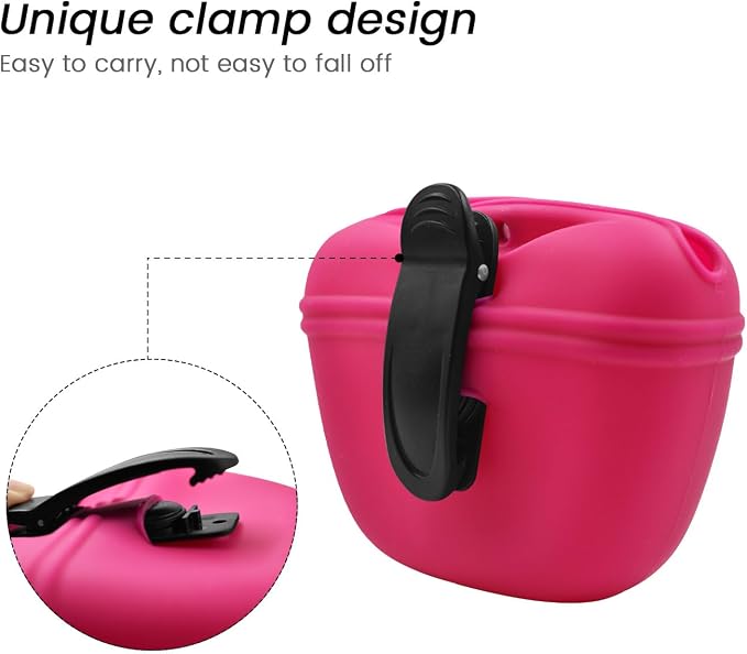 AUDWUD Silicone Dog Treat Pouch with Clicker Magnetic Closure Secure Clip | Upgraded clip keeps your treat pouch secure during training.Magnetic closure allows fast one hand access.Includes dog click