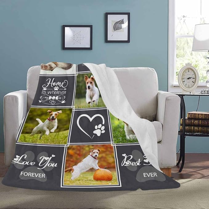 Artsadd Custom Memorial Blanket with Photos and Name-in Loving Memory Gifts Personalized for Loved Ones Lost-Remembrance Blankets for Dogs Cats Pets Lover-Gray