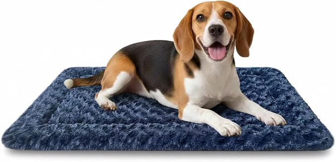 Dog Bed Mat, Dual-Sided Dog Crate Bed Mat - Ultra Soft & Machine Washable Kennel Pad for Medium Dogs, All-Season Comfort Pet Bed for Crates, Travel, and Home, Dark Blue 30 x 18 Inch
