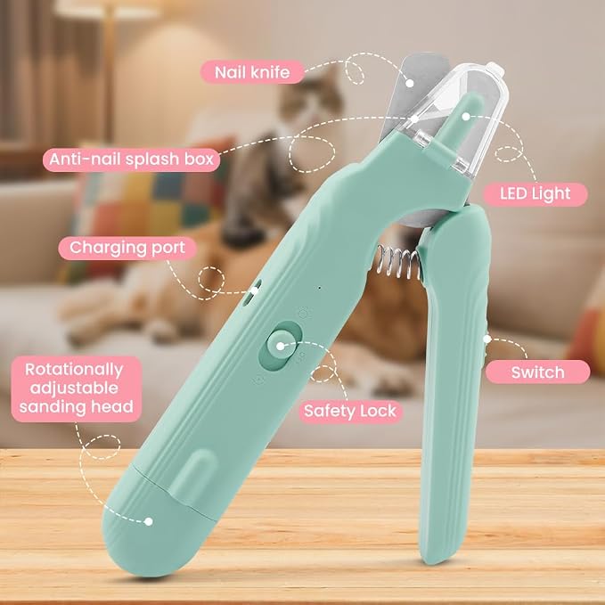 2-in-1 Dog Nail Grinder & Dog Nail Clippers Trimmers, Dogs Trimmer with LED Light + Splash Guard + Storage Case, Pet Claw Clippers for Dogs Cats, USB Rechargeable (Green)