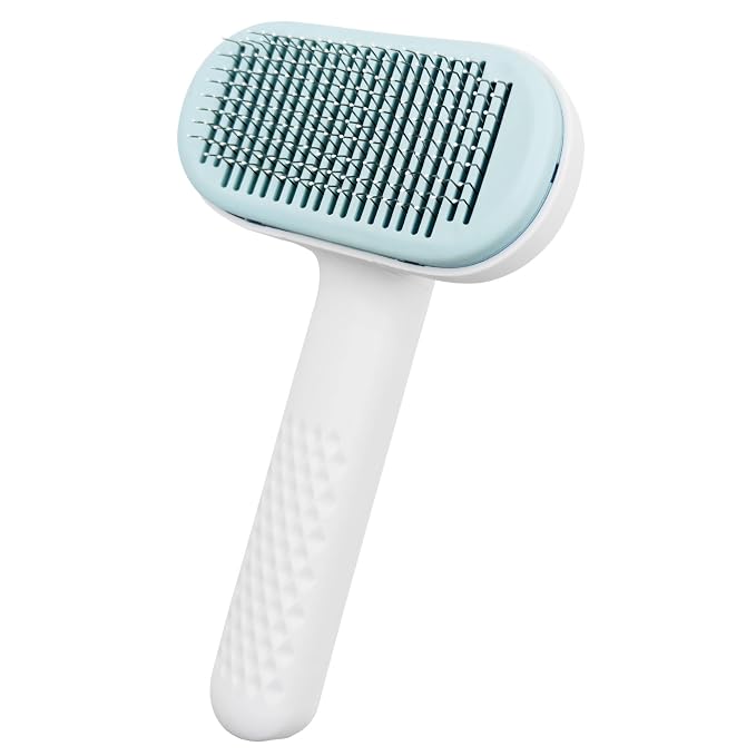 Self Cleaning Slicker Brush for Dogs & Cats - Deshedding Brush with Adjustable Release Button, Gentle Massaging Grooming Tool for Long & Short Haired Pets