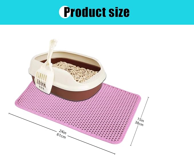 Cat Litter Mat 23"x14.5", Double Layer Waterproof Litterbox Mat, Pink | Non-slip backing, washable for easy cleanup, traps stray litter with waterproof honeycomb large grid that is urine-proof.