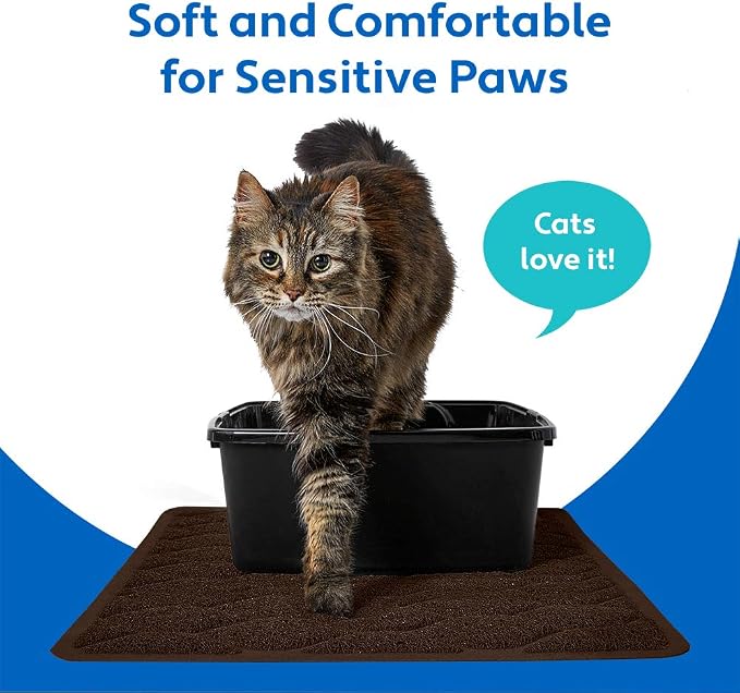 MIGHTY MONKEY Waterproof BPA Free Cat Litter Box Trapping Mat, Easy Clean Floors, Textured Backing, Soft on Sensitive Kitty Paws, Cats Accessories, Less Waste, Stays in Place, 24x17, Chocolate