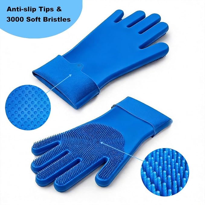 3PCS Dog Bath Brush Set | Dog Washing Gloves with Shampoo Brush, Dog Scrubber with Adjustable Handle, Pet Shower Brush for Bath, Massage and Grooming