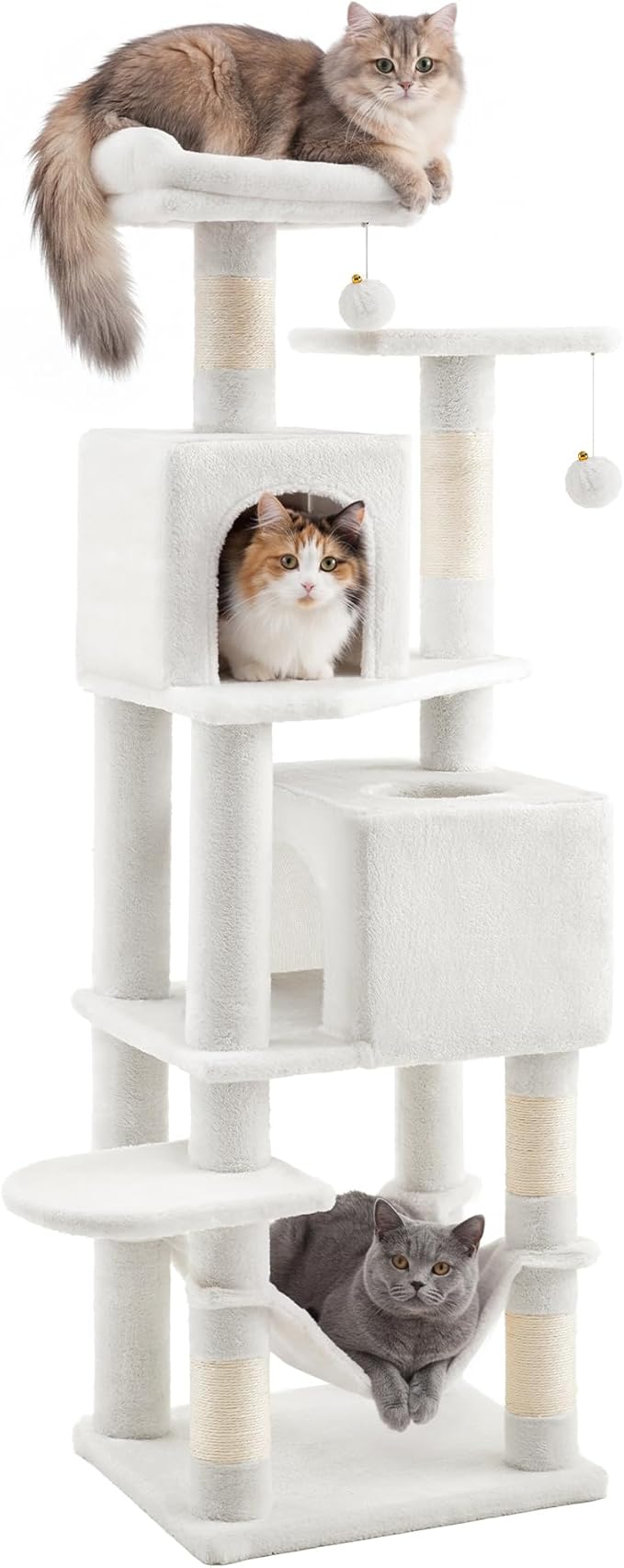 SONGMICS HOME Cat Tree for Indoor Cats, Multi-Level Cat Tower with Sisal Scratching Posts, Hammock and Condo, White
