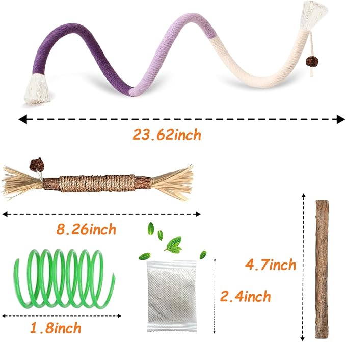 Cat Chew Toy Silvervine Sticks for Cats, Cat Toy Catnip Rope Toys for Kitten Dental Care Safe Teeth Cleaning Toy for Indoor Cats Kitty Kicker Toy Interactive Catnip Kitty Toys for All Breeds Cat