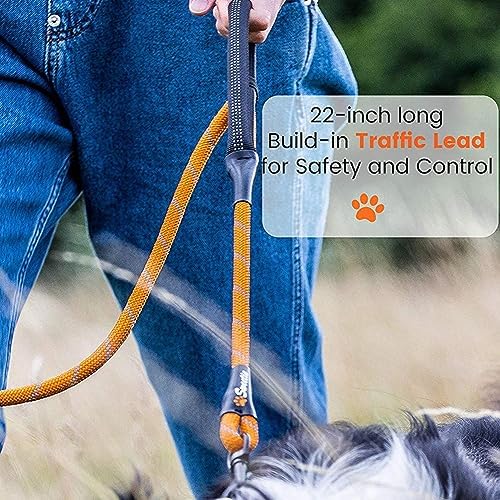 Sweetie Rope Dog Lead - Strong Leash with 2 Comfortable Padded Handles 5 FT for Medium & Large Size Pets - Reflective, Weather Resistant & O-Ring. Grey