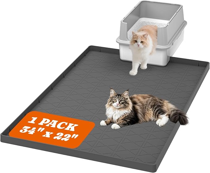 Pawtners Silicone Cat Litter Mat 34 x 22 in, Easy to Clean | Non-Slip Kitty Litter Mat for Floor, Waterproof & Urine-Proof Cat Litter Mat Litter Trapping Mat, Soft on Kitty Paws