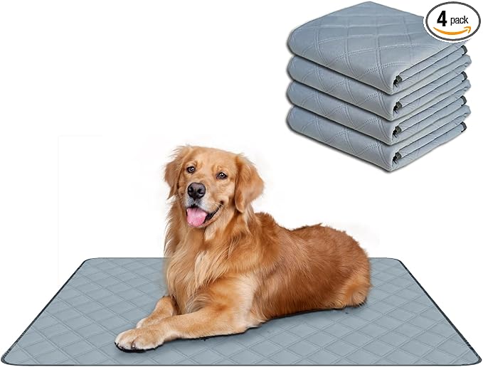 RIOUSSI Reusable Pee Pads for Dogs, Puppies. Washable, Absorbent, Leakproof | Soft Material | Non-Slip Bottom | Ideal for Dog-Potty Training | Light Gray, 24"x36", 4-Pack