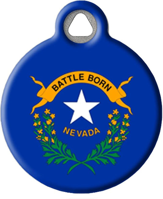 Nevadan Flag Personalized Pet ID Tag for Dogs and Cats, Silent Polymer Coated Flag of Nevada Nametag with Customized Identification Information - Large 1.25" Diameter