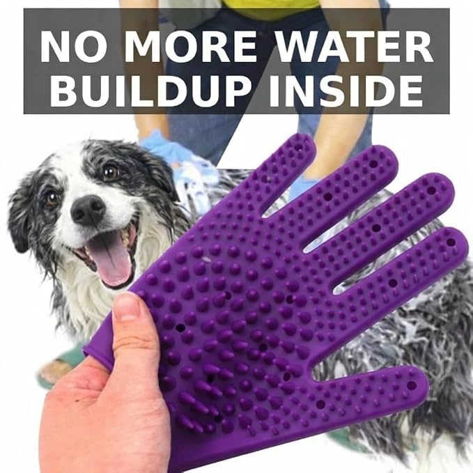 Pet Grooming Gloves for Cats & Dogs – Silicone Hair Removal Glove for Bathing, Shedding & Massage – Gentle Mitt for Long & Short Hair Pets with Drainage System