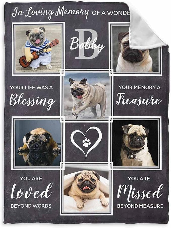 Personalized Pet Photo Blanket in Loving Memory of A Wonderful Dog Custom Loss of Dog Memorial Fleece Blankets Ultra-Soft Micro Throw Blanket Gift for Kids Grieving Pet Owner 30X40 Inch
