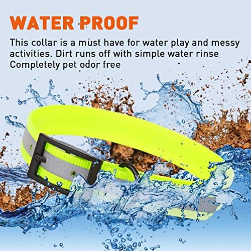 Dogline Biothane Translucent Reflective Waterproof Dog Collar Strong Coated Nylon Webbing with Black Hardware Odor- Proof for Easy Care Clean Fits Small Medium or Large Dogs - Yellow 1" W x 22"-25" L
