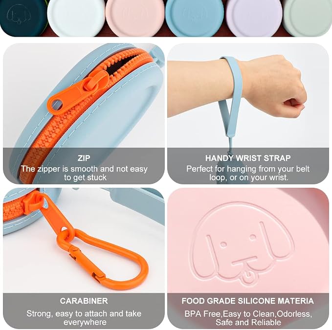 Silicone Dog Treat Pouch Small Bag,2PCS Pet Walking Bag for Dog and Cat,Pocket Size,Easy to Clean,Odorless,Zipper Design,Moisture-proof,Travel Walking Bag,Portable Training Bag. (Sky Blue&Light Pink)