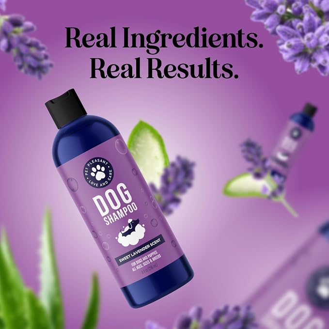 Moisturizing Oatmeal Dog Shampoo for Dry Skin - Calming Lavender Dog Shampoo with Aloe Colloidal Oatmeal and Jojoba Oil for Clean Coat & Skin Relief - Sulfate Paraben Phthalate & Dye Free (8 Fl Oz)
