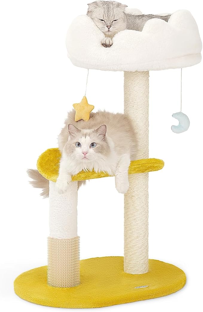 Cloud Cat Tree, 31.5in Multi-Level Indoor Cat Tower with Scratching Posts, Viewing Perch, Removable & Washable Cushions, Cat Activity Tree with Dangling Toy | Removable & Washable Cat Bed, Cat Activity Tree, Cute Dangling Toys, Easy To Clean, Stable St...