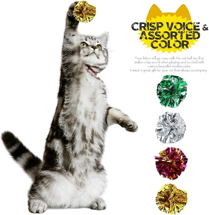 25 Pack Crinkle Balls Cat Toys for Cats - Original Mylar Crinkle Balls (Random Color)