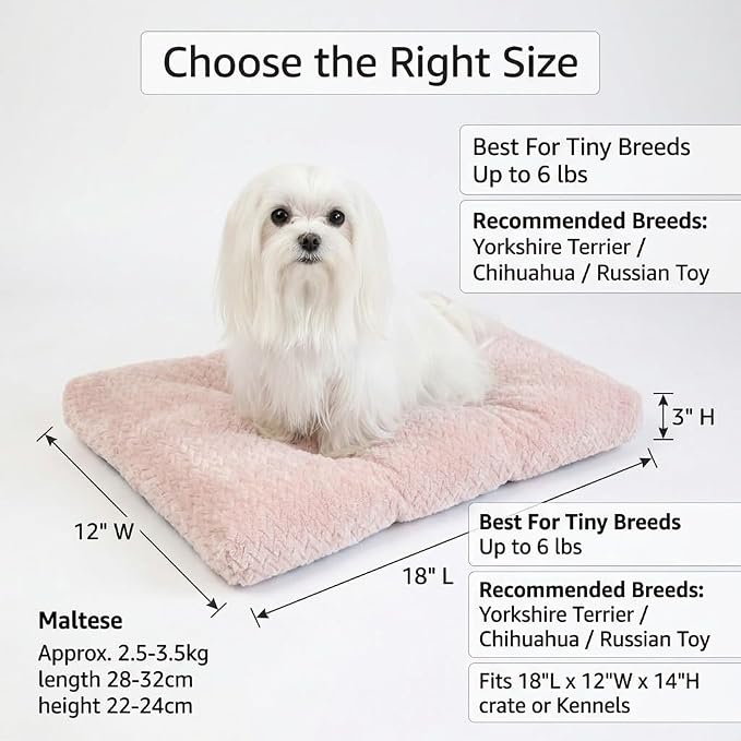 18 Inch Dog Crate Bed for Small Dogs and Puppies,Washable Puppy Crate Pad for Dog Cages,Soft Jacquard Flannel Kennel Mat with Anti-Slip Bottom,Fluffy Dog Bed for Toy Breeds,Pink