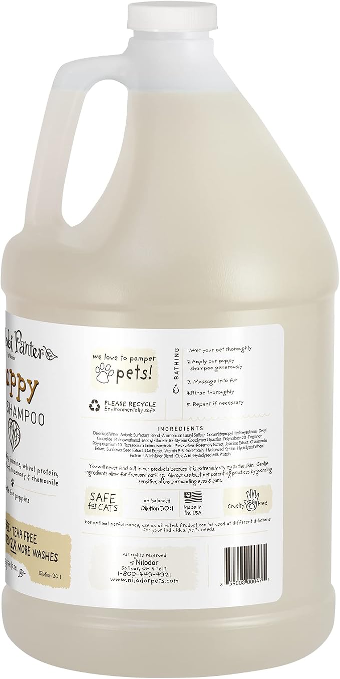 Bobbi Panter Puppy Dog Shampoo Milk Protein, Jasmine, Sunflower & Chamomile – Gentle Nourishing Formula for Puppies & Sensitive Skin, Tear-Free, 30:1 Concentrate, Made in USA, 1 Gallon