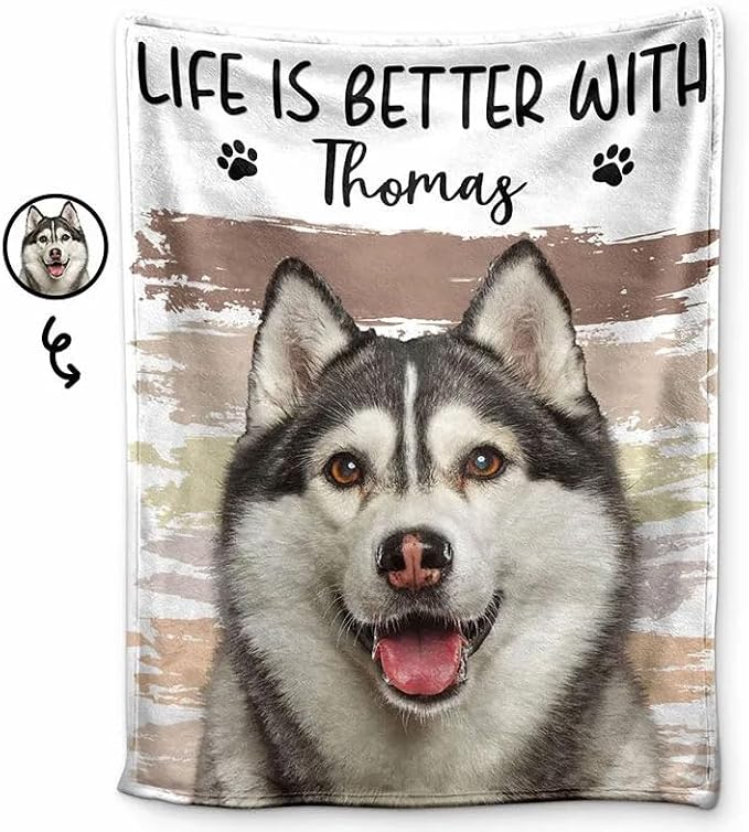 Pamaheart Custom Dog Face Blankets, Personalized Pet Photo Blanket, Fleece Dog Blankets, Customized Photo Throws, Dogs Dad Gifts, Pet Lover Gifts, Memorial Gift /27