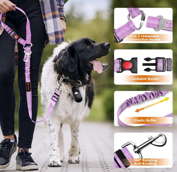 Laqibak Removable Dog Seat Belt Harness for Car, 3 in 1 Pet Seatbelt Leash